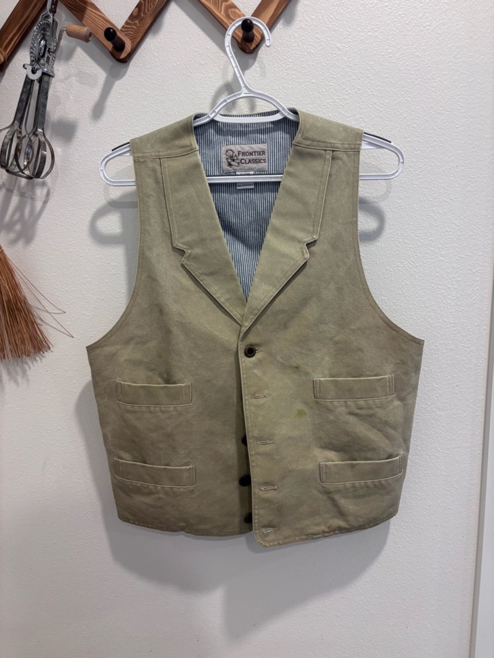 Vintage Frontier Classics Olive Cotton Work Vest has spots
